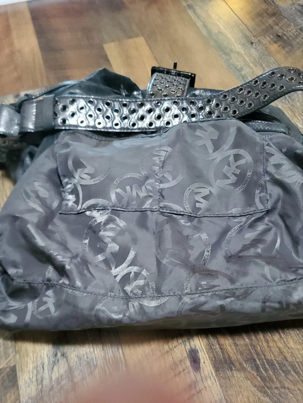 Michael Kors Studded Gray Leather Hobo Shoulder Bag